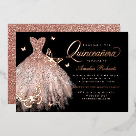 バラ金ゴールドブラックバタフライドレスキンセアニェラ 箔招待状