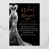 バラ金ゴールドブラックバタフライドレスブライダルシャワー 箔招待状 (正面)