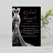 バラ金ゴールドブラックバタフライドレスブライダルシャワー 箔招待状 (立ち正面)