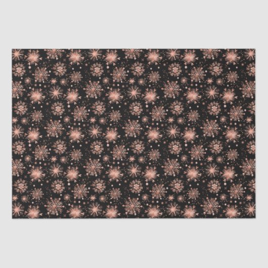 バラ金ゴールドブラックパターン上の冬の雪片 薄葉紙 (正面)