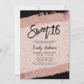 バラ金ゴールドブラックフェイクグリッターブラシスウィート16 招待状 (正面)