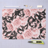 バラ金ゴールドブラックフローラとグリッター 薄葉紙 (クラフト)