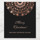 バラ金ゴールドブラックフローラマンダラクリスマスカスタム ワインラベル (シングルラベル)