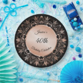 バラ金ゴールドブラックフローラ曼荼羅 ペーパープレート (パーティー)