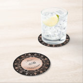 バラ金ゴールドブラックフローラ曼荼羅 ラウンドペーパーコースター (インサイチュ)