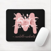 バラ金ゴールドブラックフローラ水カラーモノグラム マウスパッド (マウス)