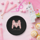 バラ金ゴールドブラックフローラ水彩モノグラム ペーパープレート (パーティー)