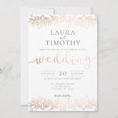 バラ金ゴールドブラックフローラ素朴タイポグラフィ結婚ズ 招待状 (正面)