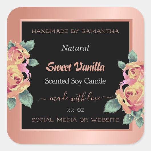 バラ金ゴールドブラックフローリッシュ製品の包装ラベル スクエアシール (正面)