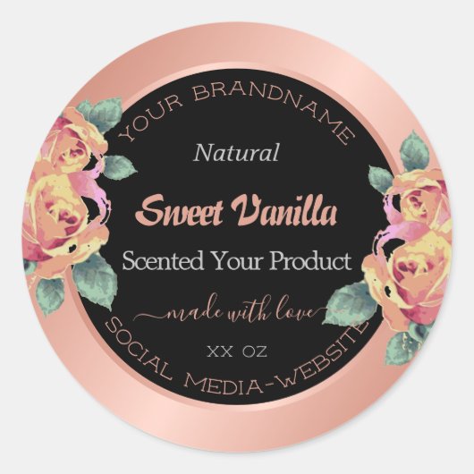 バラ金ゴールドブラックフローリッシュ製品の包装ラベル ラウンドシール (正面)