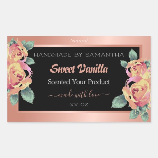 バラ金ゴールドブラックフローリッシュ製品の包装ラベル 長方形シール (正面)