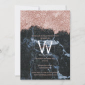 バラ金ゴールドブラックマーブルグリッター任意の年誕生日 招待状 (正面)