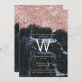 バラ金ゴールドブラックマーブルグリッター任意の年誕生日 招待状 (正面/裏面)