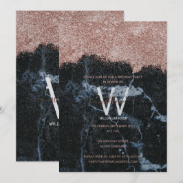 バラ金ゴールドブラックマーブルグリッター任意の年誕生日 招待状