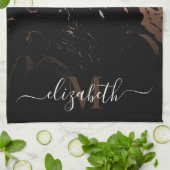 バラ金ゴールドブラックマーブル キッチンタオル (折り畳み)