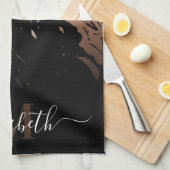 バラ金ゴールドブラックマーブル キッチンタオル (四つ折り)