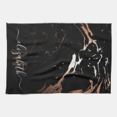 バラ金ゴールドブラックマーブル キッチンタオル (横)