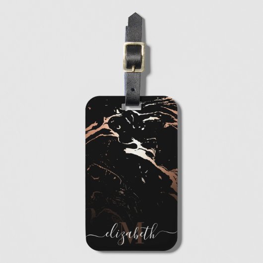 バラ金ゴールドブラックマーブル ラゲッジタグ (正面縦)