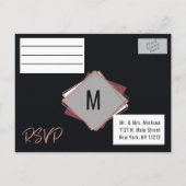 バラ金ゴールドブラックメイブグレージオメトリックウェディングRSVP インビテーションポストカード (裏面)