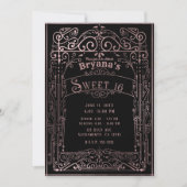バラ金ゴールドブラックヴィンテージビクトリアンデコスウィート16 招待状 (正面)