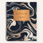 バラ金ゴールドブラック大理石と銅ラベルスクール ノートブック (正面)