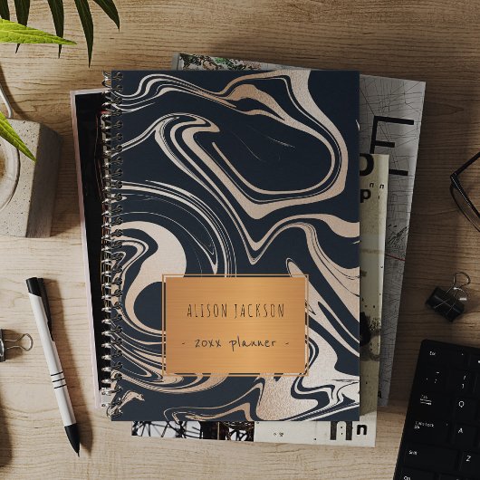 バラ金ゴールドブラック大理石と銅ラベルスクール プランナー手帳