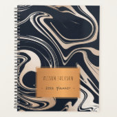 バラ金ゴールドブラック大理石と銅ラベルスクール プランナー手帳 (正面)