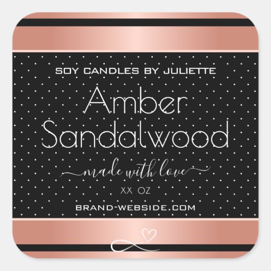 バラ金ゴールドブラック大豆ワックスキャンドル包装ラベル スクエアシール (正面)