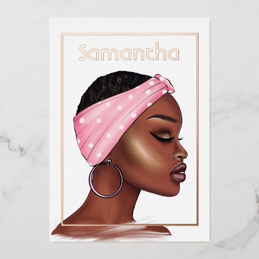 バラ金ゴールドブラック女性バースデーパーティー 箔招待状 (正面)