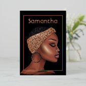 バラ金ゴールドブラック女性バースデーパーティー 箔招待状 (立ち正面)