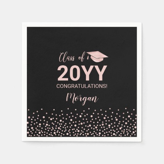 バラ金ゴールドブラック紙吹雪クラス卒業パーティー スタンダードカクテルナプキン (正面)