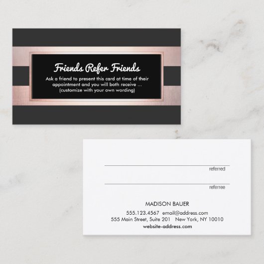 バラ金ゴールドブラック顧客紹介モダンストライプ 紹介カード (正面/裏面)