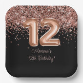 バラ金ゴールドブラック12thバースデーパーティー ペーパープレート (正面)