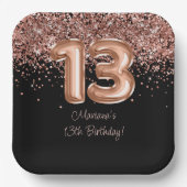 バラ金ゴールドブラック13thバースデーパーティー ペーパープレート (正面)