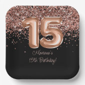 バラ金ゴールドブラック15thバースデーパーティー ペーパープレート (正面)