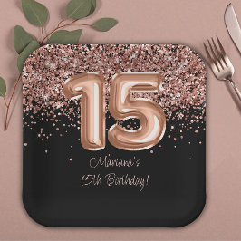 バラ金ゴールドブラック15thバースデーパーティー ペーパープレート