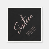 バラ金ゴールドブラック16スウィート16thバースデーパーティー スタンダードカクテルナプキン (正面)