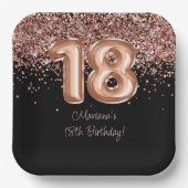バラ金ゴールドブラック18thバースデーパーティー ペーパープレート (正面)