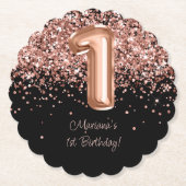 バラ金ゴールドブラック1st誕生日パーティー ペーパーコースター (正面)