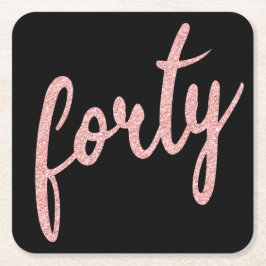 バラ金ゴールドブラック40バースデーパーティーグリッター"40歳" スクエアペーパーコースター