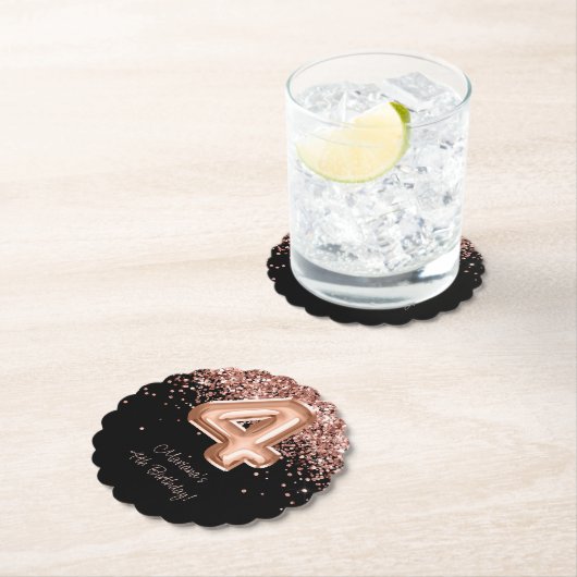 バラ金ゴールドブラック4th誕生日パーティー ペーパーコースター (インサイチュ)