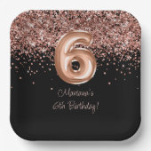 バラ金ゴールドブラック6thバースデーパーティー ペーパープレート (正面)