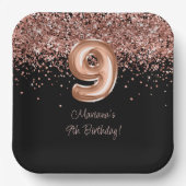 バラ金ゴールドブラック9thバースデーパーティー ペーパープレート (正面)