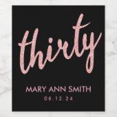 バラ金ゴールドブラック"30誕生日パーティーグリッター ワインラベル (シングルラベル)