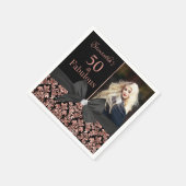 バラ金ゴールドブラックDamask 50誕生日写真 スタンダードカクテルナプキン (角)
