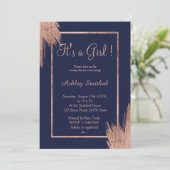 バラ金ゴールドブラッシュストローク海軍ブルーガールベビーシャワー 招待状 (スタンド正面)