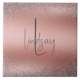 バラ金ゴールドブラッシュド金属グリッターモノグラム | タイル