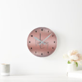 バラ金ゴールドブラッシュド金属グリッターモノグラム | ラウンド壁時計 (ホーム)