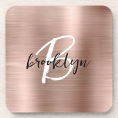 バラ金ゴールドブラッシュド金属白黒モノグラム コースター (正面)