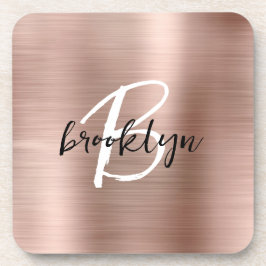 バラ金ゴールドブラッシュド金属白黒モノグラム コースター